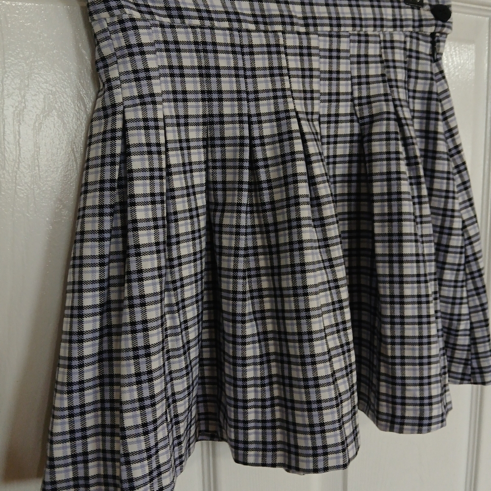 Bershka Plaid A-Line Mini Skirt Pleated Preppy Academia Granola Festival Party - Picture 5 of 10
